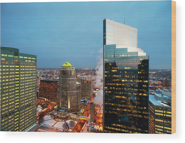 Downtown District Wood Print featuring the photograph Minneapolis, Minnesota Downtown At Dusk by Lawrencesawyer