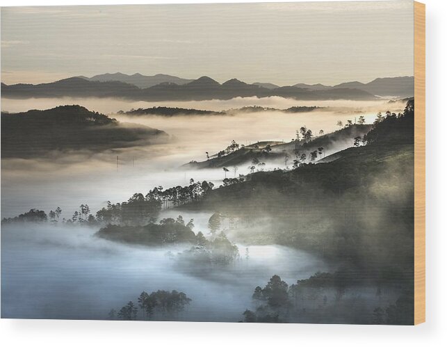 Landscape Wood Print featuring the photograph Mist by Top Wallpapers