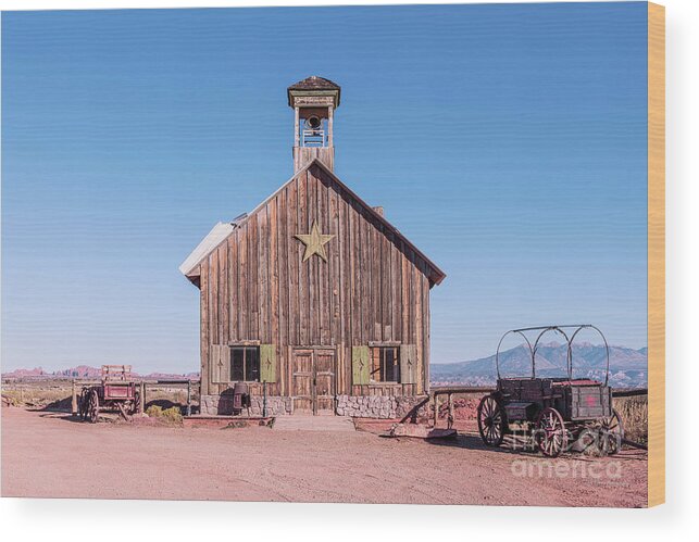 Archview Log Cabin Wood Print featuring the photograph Moab Arches Little Far West Archview Log Cabin Front View by Aloha Art