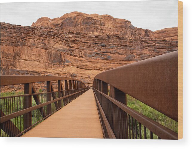 Moab Canyon Pathway Footbridge Wood Print featuring the photograph Moab Canyon Pathway Footbridge by Tom Cochran