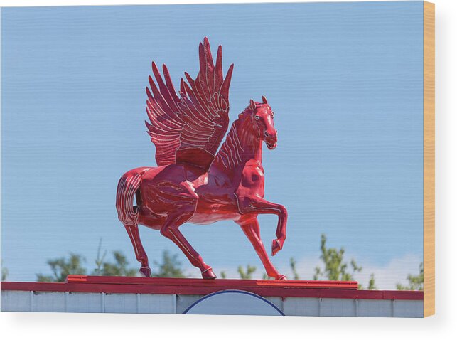Automobile Wood Print featuring the photograph Mobile Gas Pegasus by Lauri Novak
