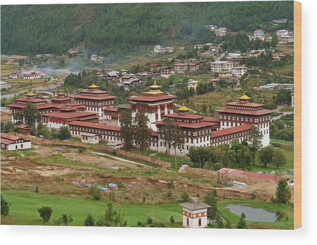 Asian And Indian Ethnicities Wood Print featuring the photograph Monastery In Thimphu, Bhutan by Narvikk