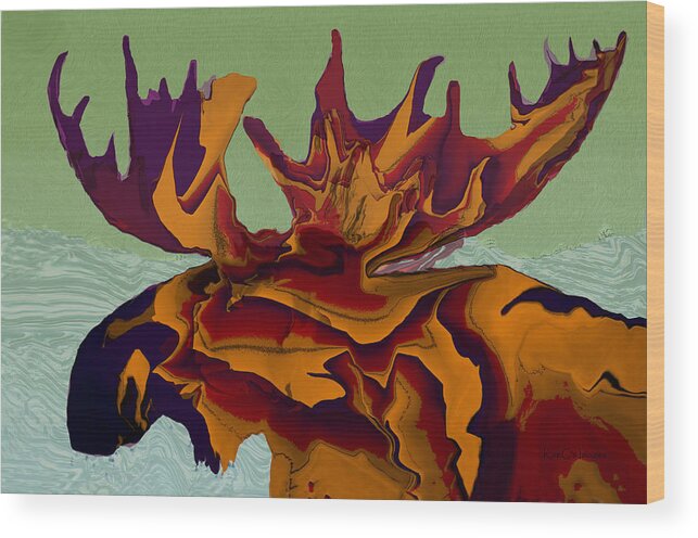 Moose Wood Print featuring the digital art Montana Moose Amber by Kae Cheatham