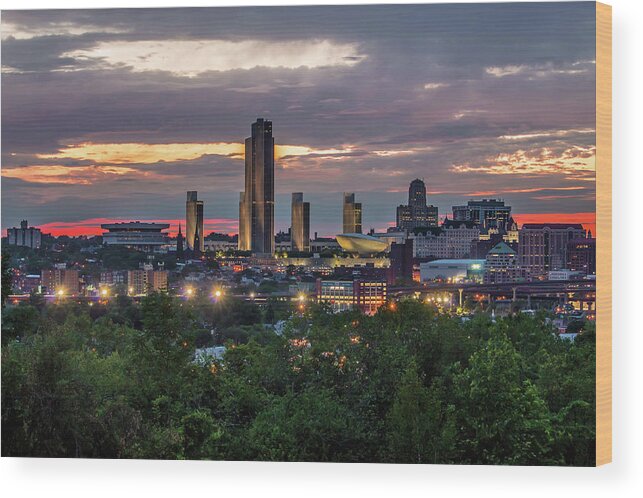 Albany Wood Print featuring the photograph Moody sunset behind the Albany skyline... by Jay Smith