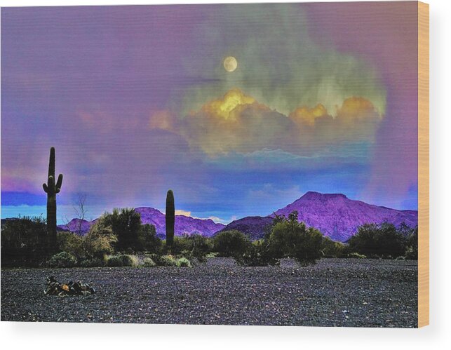 Rain Wood Print featuring the photograph Moon at Sunset in the Desert by Tranquil Light Photography