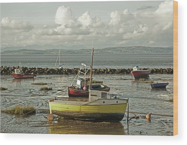 Morecambe Wood Print featuring the photograph MORECAMBE. Boats On The Shore. by Lachlan Main