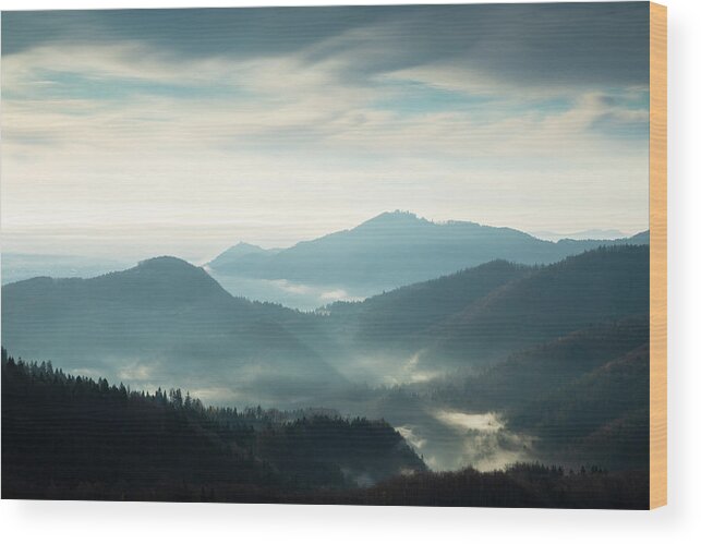 Jamnik Wood Print featuring the photograph Morning view across to Sv Jost from the Jamnik Hills by Ian Middleton