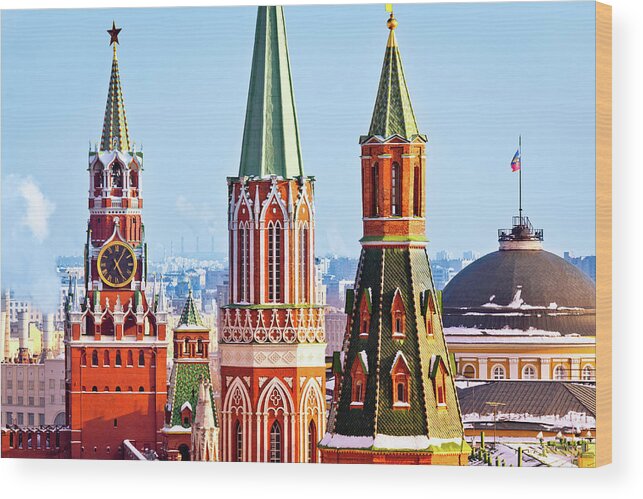Clock Tower Wood Print featuring the photograph Moscow Kremlin Towers by Mordolff