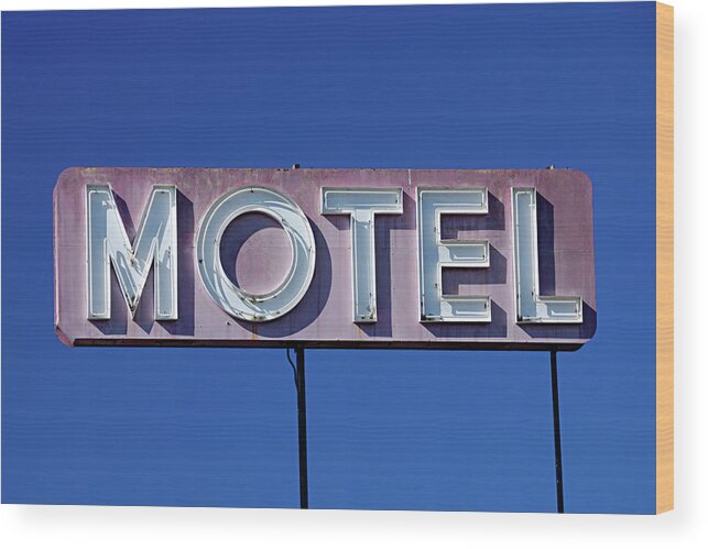 Clear Sky Wood Print featuring the photograph Motel Sign by Eyetwist / Kevin Balluff