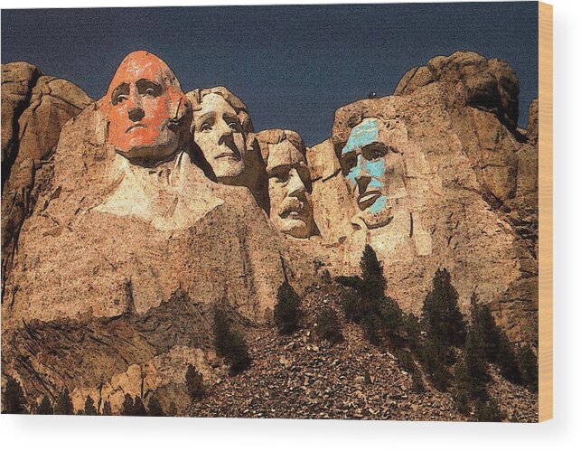 Mount+rushmore Wood Print featuring the painting Mount Rushmore Red and Blue Drawing by Peter Potter