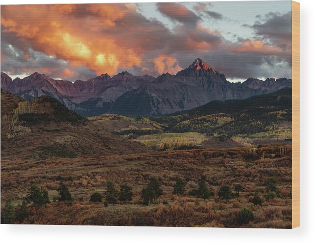 Mount Sneffels Wood Print featuring the photograph Mount Sneffels Sunset Highlights by Norma Brandsberg