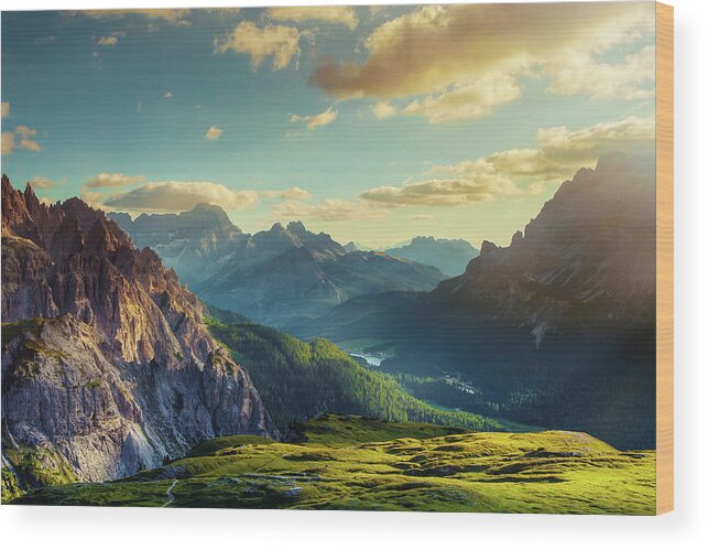 Belluno Wood Print featuring the photograph Mountains And Valley At Sunset by Mammuth
