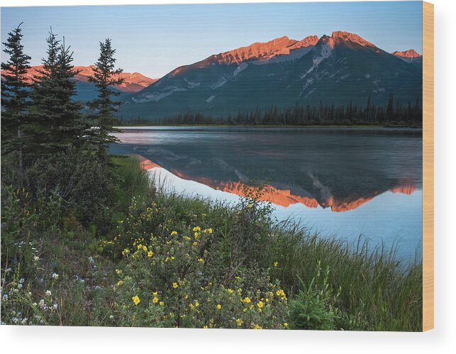 Tranquility Wood Print featuring the photograph Mountains Reflected In A Lake And The by Mint Images