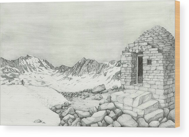 Muir Pass Wood Print featuring the drawing Muir Pass by Elizabeth Mordensky