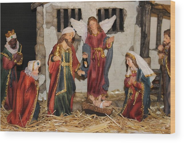 Christmas Nativity Scene Wood Print featuring the photograph My German Traditions - Christmas Nativity Scene by Colleen Cornelius