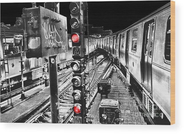 Impression Wood Print featuring the photograph Myrtle Avenue Crossover - A New York City Subway Impression by Steve Ember