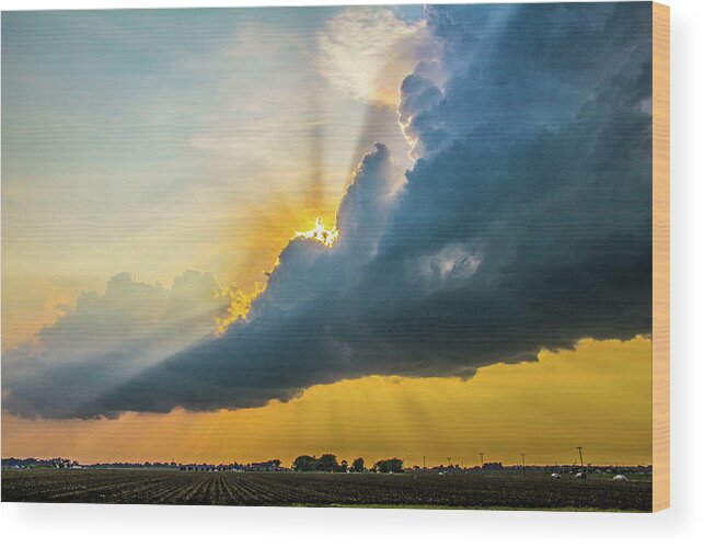 Nebraskasc Wood Print featuring the photograph Nebraska Sunset Thunderheads 021 by NebraskaSC