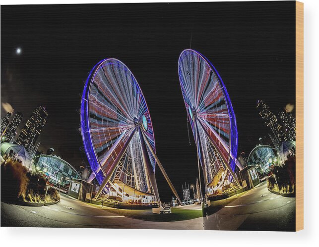 Chicago Wood Print featuring the photograph New ferris wheel and its reflection by Sven Brogren