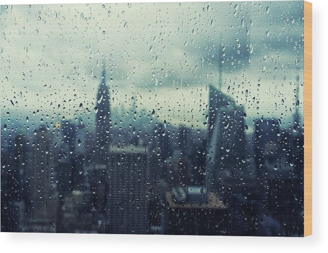 Tranquility Wood Print featuring the photograph New York City Raindrops by Audun Bakke Andersen