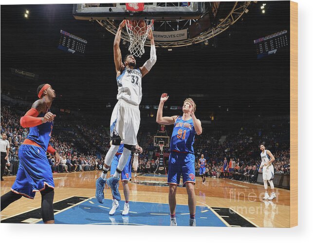 Karl-anthony Towns Wood Print featuring the photograph New York Knicks V Minnesota Timberwolves by David Sherman