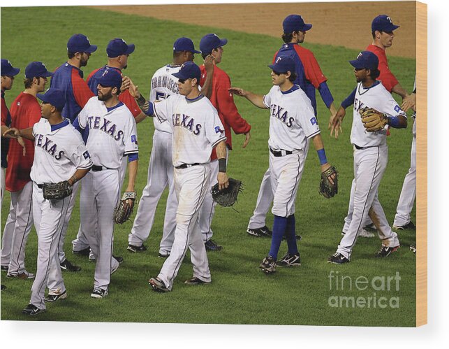 Playoffs Wood Print featuring the photograph New York Yankees V Texas Rangers, Game 2 by Ronald Martinez