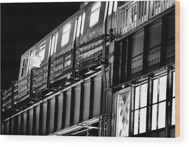 New York City Subway Wood Print featuring the photograph Night Trains No.6 - Astoria-Bound New York City Subway Train at Queensboro Plaza Station by Steve Ember