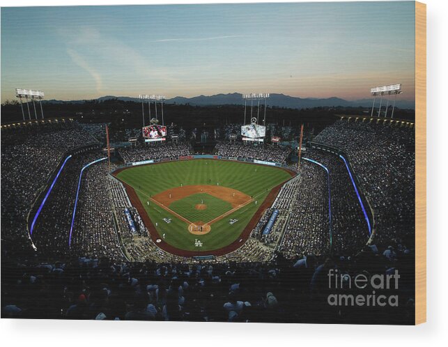 American League Baseball Wood Print featuring the photograph Nlcs - Chicago Cubs V Los Angeles by Josh Lefkowitz