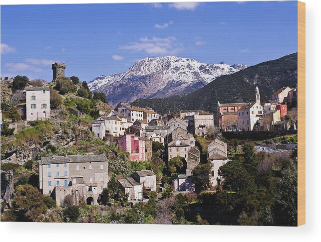 Snow Wood Print featuring the photograph Nonza Village by Fcremona