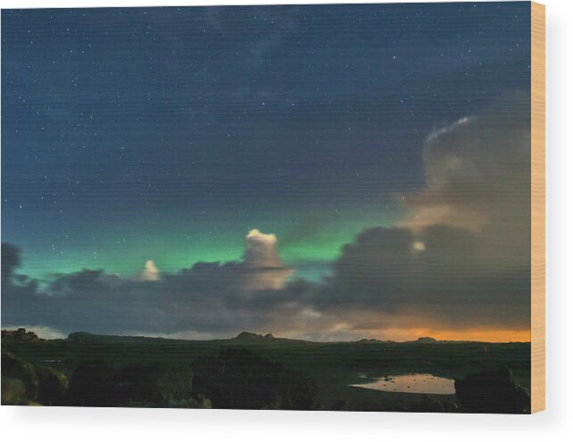 Northern Lights Wood Print featuring the photograph Northern Lights Iceland Pond by Natasha Bishop