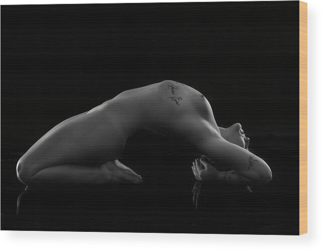 Photography Wood Print featuring the photograph Nude Woman With Tattoos Posing by Panoramic Images