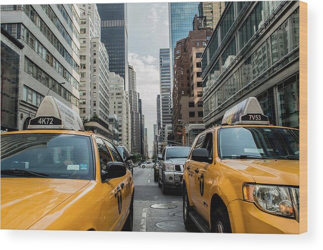 Photo Wood Print featuring the photograph NY taxis by Top Wallpapers