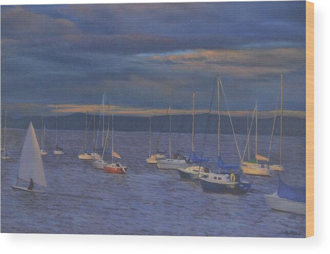 Nyack Wood Print featuring the painting Nyack Mooring Field by Beth Riso
