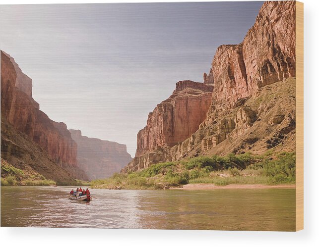 Scenics Wood Print featuring the photograph Oar Raft On Colorado River In Early by David Madison