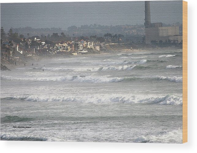 Oceanside California South From Pier Wood Print featuring the digital art Oceanside California South From Pier by Tom Janca