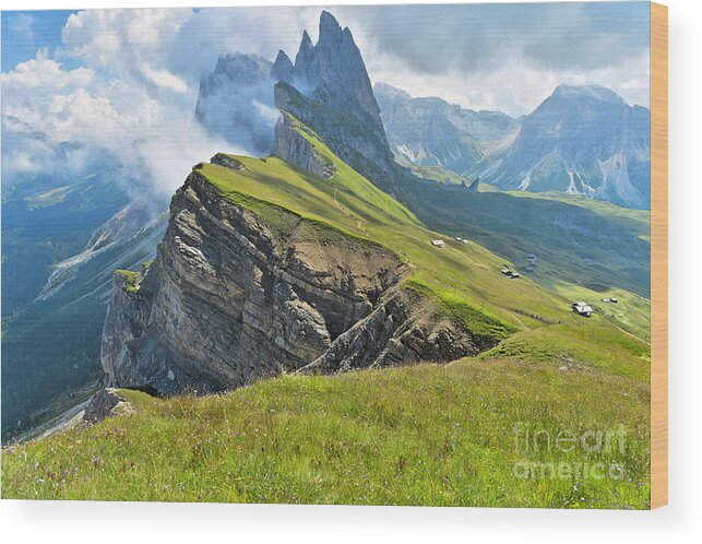 Blue Sky Wood Print featuring the photograph Odle Mountains Chain Separating by Angelo Ferraris