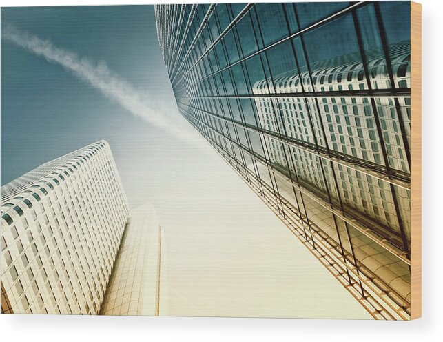 Corporate Business Wood Print featuring the photograph Office Buildings In The Evening With by Instamatics