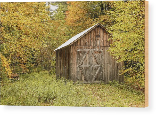 Old Wood Print featuring the photograph Old Barn New England and Colorful Fall Foliage by Robert Bellomy