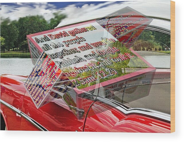Cars Wood Print featuring the digital art Old car with 3D text boxes by Karl Rose