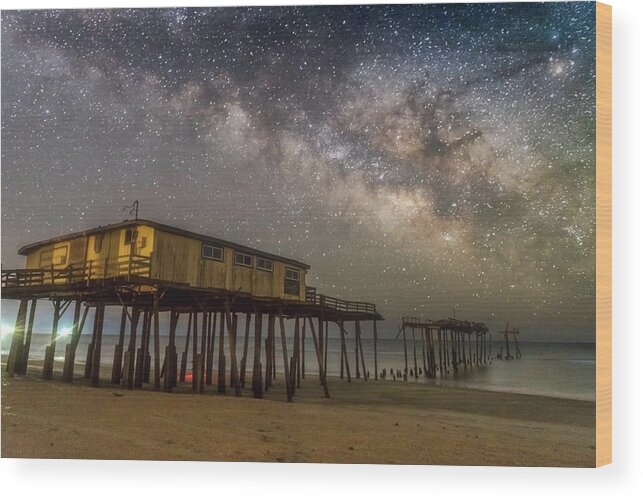 Milky Way Wood Print featuring the photograph Old Frisco Pier by Russell Pugh