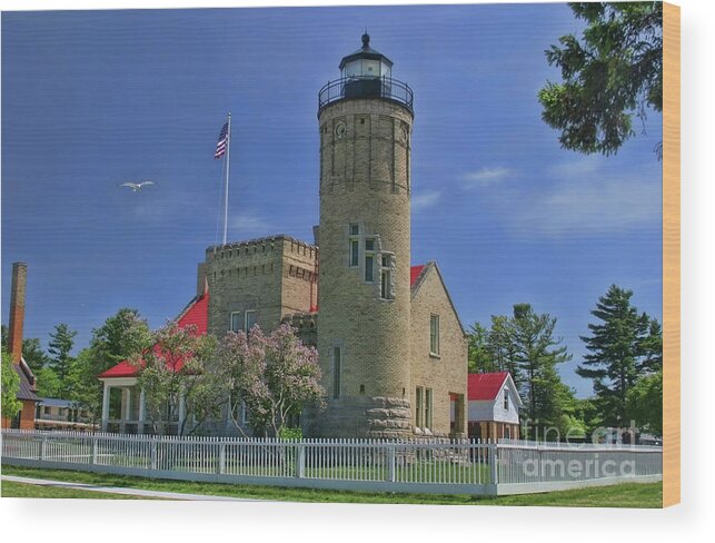 Lighthouse Wood Print featuring the photograph Old Mackinac Point Lighthouse by Joan Bertucci