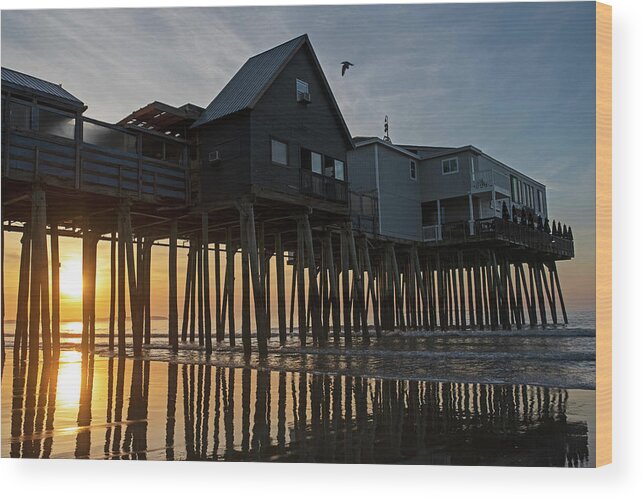Old Wood Print featuring the photograph Old Orchard Beach Maine Sunrise at the Pier by Toby McGuire