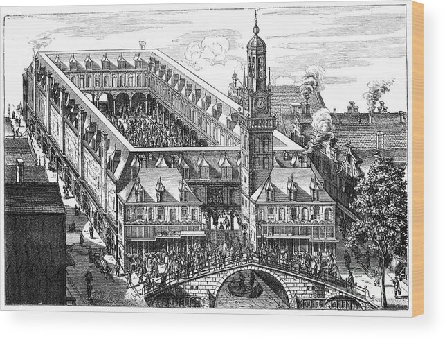 Corporate Business Wood Print featuring the drawing Old Stock Exchange, Amsterdam by Print Collector