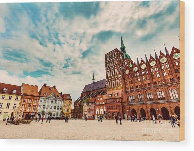 Stralsund Wood Print featuring the photograph Old town of Stralsund, Germany by Michal Bednarek