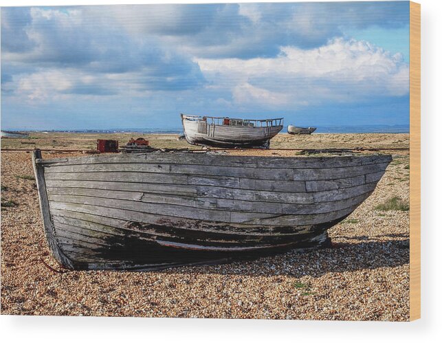 Old Wooden Fishing Boats On A Pebble Beach Wood Print