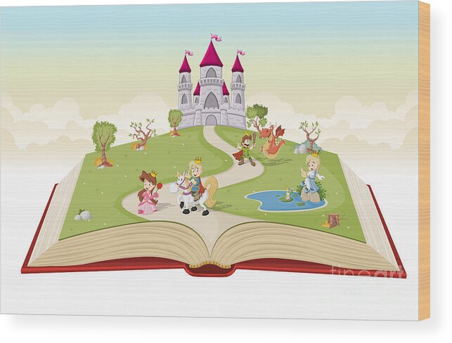 Open Book With Cartoon Princesses Wood Print by Denis Cristo - Fine Art  America