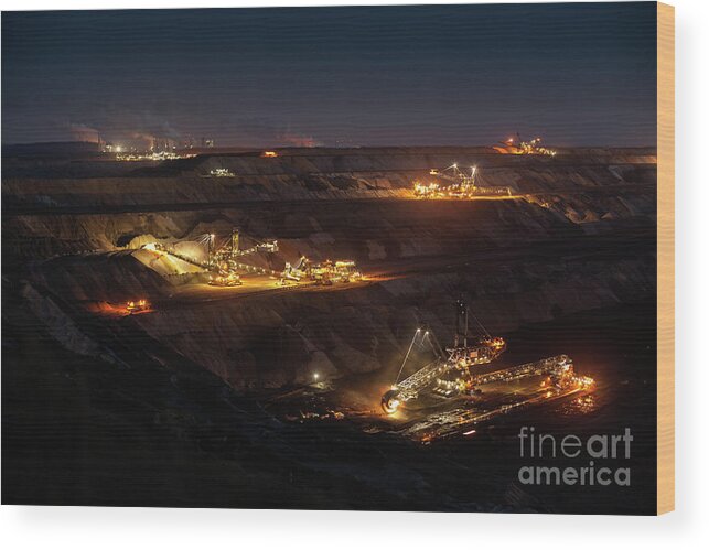 Construction Machinery Wood Print featuring the photograph Open Cast Mining by Schroptschop