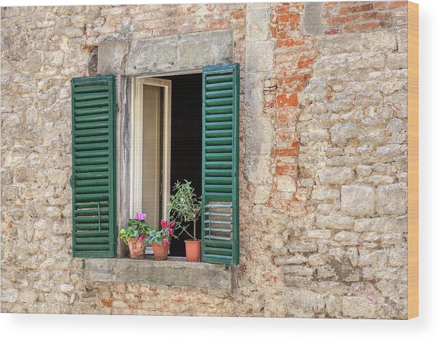 Window Wood Print featuring the photograph Open Window of Cortona by David Letts