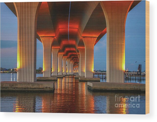 Bridge Wood Print featuring the photograph Orange Light Bridge Reflection by Tom Claud