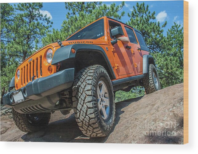 Jeep Wood Print featuring the photograph Orange Wrangler Rubicon by Tony Baca