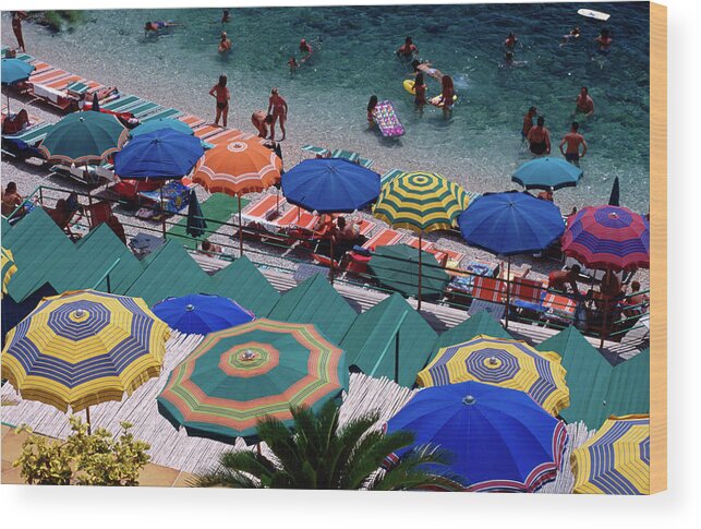 Shadow Wood Print featuring the photograph Overhead Of Umbrellas At Private by Dallas Stribley